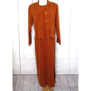 Vintage 90's Caribe 2 Piece Sleeveless Maxi Dress & Jacket Set Rust Size Medium
